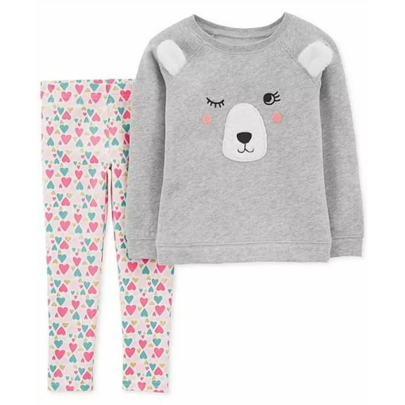 Carter's 2-Piece Bear Fleece Top & Floral Legging Set Girls 12 Month Gray