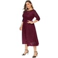 thumbnail image 1 of Vestido de noche de talla grande para mujer, encaje floral retro, manga 2/3, falda de longitud media, vestido de bolsillo de encaje hueco Adepaton BST3002660-1, 1 of 5