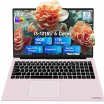 17.3" IPS FHD-Laptop, Intel 6 Cores i3-1215U 16GB RAM 1TB SSD (Beat Ryzen 5 7520U, Up to 4.4GHz) Computer with 65W GaN Type C Backlit Keyboard Fingerprint, for Home Student and Business