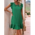 thumbnail image 5 of Summer Dresses for Women Round Neck Cap Sleeve Ruffle Hem Casual Smock Mini Dress Green XXL, 5 of 7