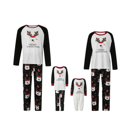 

Nokiwiqis Family Christmas PJs Matching Sets Elk Santa Claus Xmas Tree Snowman Print Tops and Pants Holiday Sleepwear Nightwear for Kids Women Men