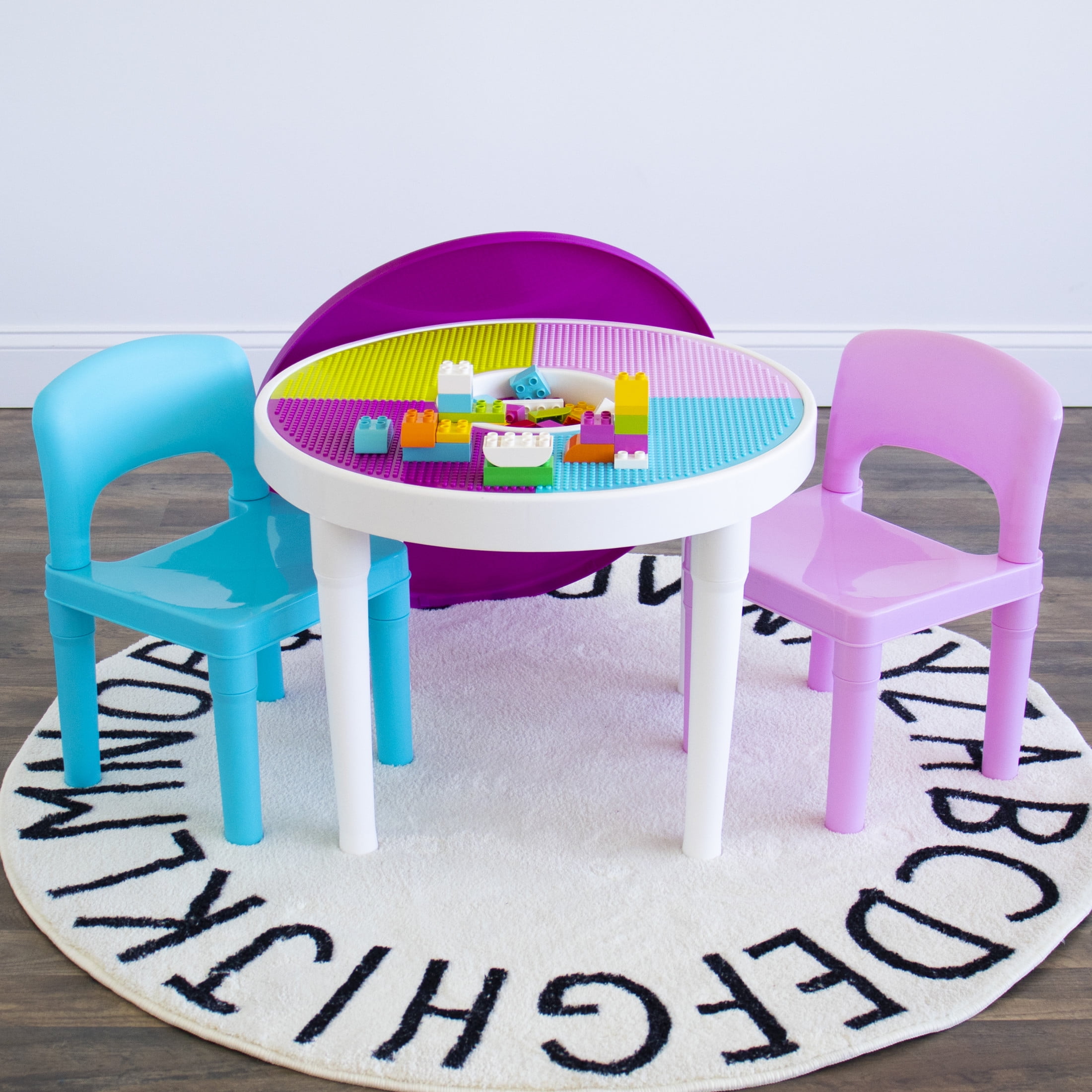 Humble Crew Playtime Kid's Classic Solid Print 1-Piece Lightweight, Multifunction, Portable Activity Table and Chair Set, Purple