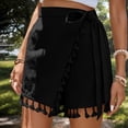 thumbnail image 6 of Ailaofu Womens Wrap Tassel Shorts High Waisted Tie Waist Solid Color Casual Shorts with Fringe Hem Flowy Lightweight Skort Style, 6 of 7