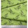 thumbnail image 2 of Soimoi Green Silk Fabric Branch & Bird Text Print Fabric by the Yard 42 Inch Wide, 2 of 5