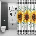 thumbnail image 4 of Sunflower Flowers Shower Curtain for Bathroom Decor, Yellow Floral Eucalyptus Leaves Black Plaid Waterproof Fabric Shower Curtain, 36"x78" Set with 12 Hooks, 4 of 9