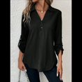thumbnail image 4 of Blusas de Larga con Cuello en V y Botones para Mujer, Camisas Holgadas de Color Liso para y Otoño. Negro S, 4 of 7
