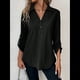 thumbnail image 4 of Blusas de Larga con Cuello en V y Botones para Mujer, Camisas Holgadas de Color Liso para y Otoño. Negro XL, 4 of 7