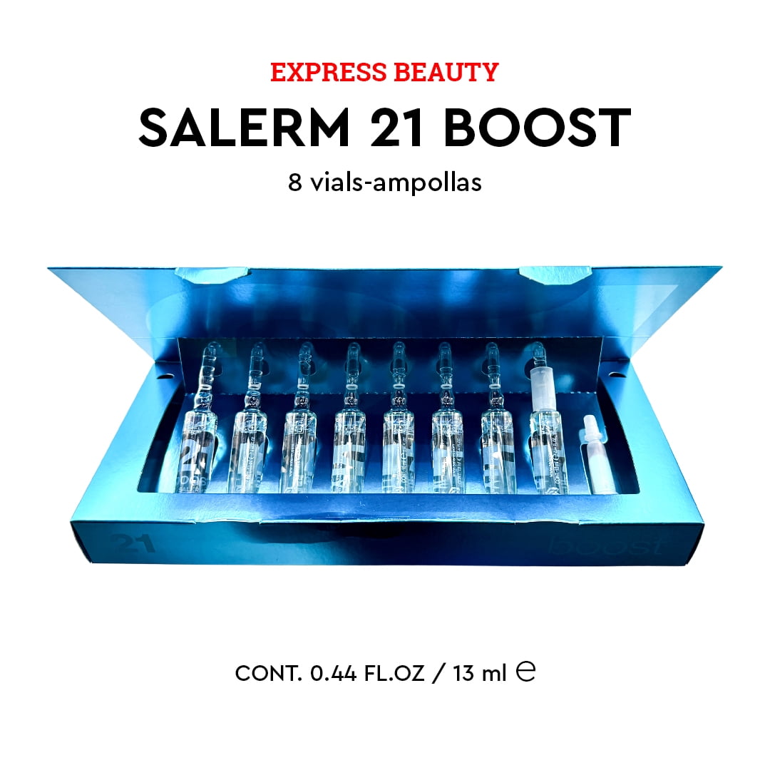 Express Beauty Hair Treatment Salerm Cosmetics Salerm 21 Boost, 5X Concentrated Leave-In Hydrating and Repairing Mask – 8 Vials (13 ml Each)