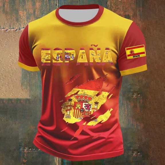 Men Soccer Shirts Football Spain Crewneck Short Sleeve Bullfighter Tee Top Classic T Shirt Casual Shirts L