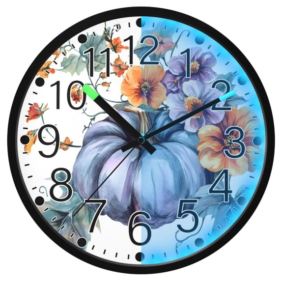 Ryvnso Pumpkin and Flower 12 Inch Night Light Wall Clock Silent Battery Operated Luminous Clocks