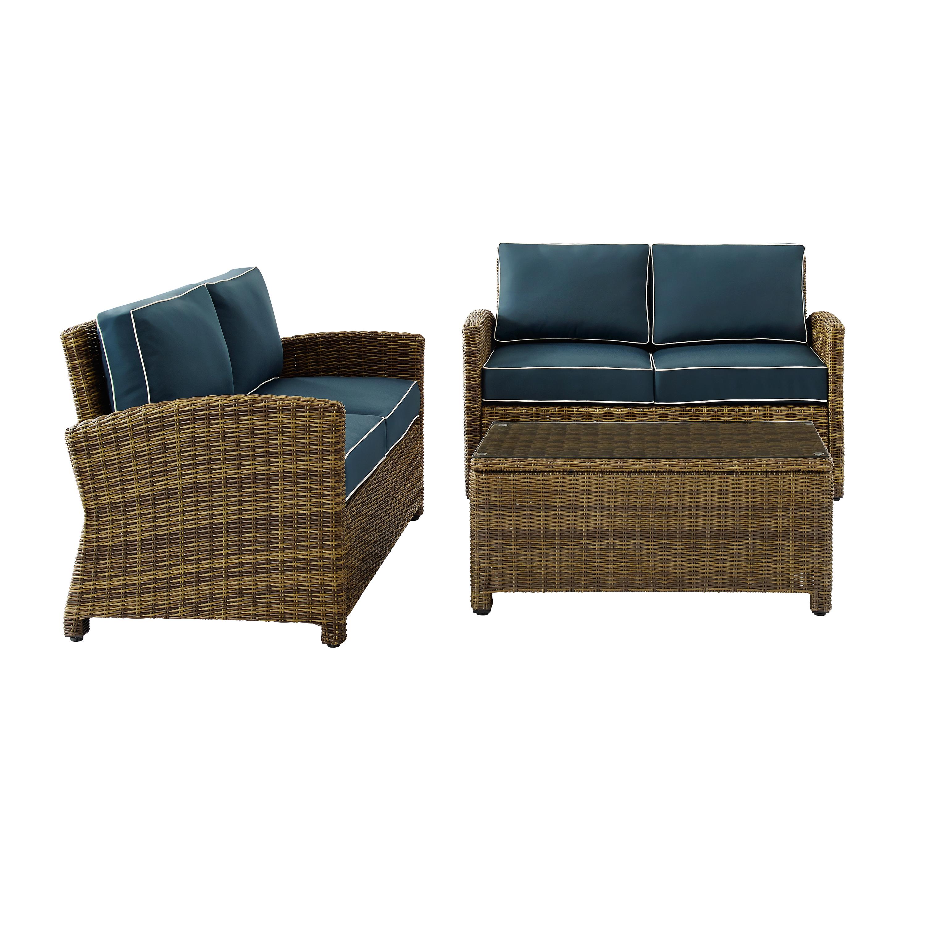 Crosley Furniture Bradenton 3-Piece Metal & Fabric Patio Sofa Set in Brown/Navy - image 2 of 8