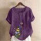 thumbnail image 1 of TaTaai Casual Printed Button Blouse, Women's Short Sleeve Linen Feel T-Shirt, Comfortable Top for All Seasons Gift, 1 of 4