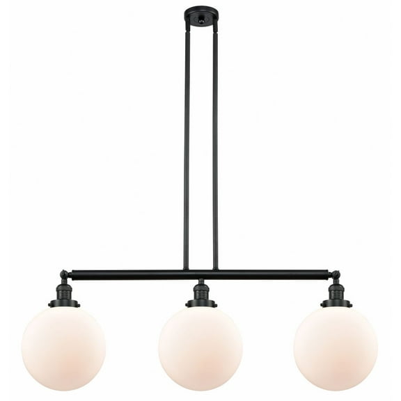 213-BK-G201-10 Innovations Lighting Beacon - 3 Light Island In Industrial Style-14 Inches Tall and 42 Inches Wide-Matte Black Finish-Matte White Glass