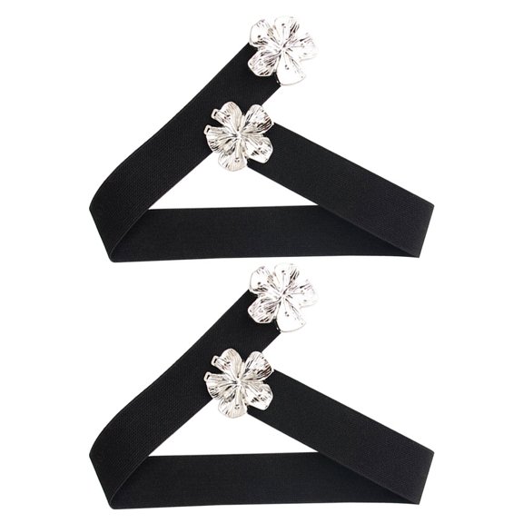 Milisten Durable Black Elastic Waist Belt for Women's with Elegant Flower Buckle Perfect for Fashion Versatility 2pcs