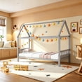 thumbnail image 2 of SESSLIFE House Bed with Fence, Wood House Bed, Floor Bed Frame, Twin Canopy Bed for Bedroom, No Box Spring Needed (Gray), 2 of 9
