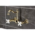 thumbnail image 3 of Kingston Brass KS1262PX Heritage Double-Handle Wall-Mount Bridge Kitchen Faucet, Polished Brass, 3 of 7