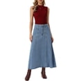 thumbnail image 2 of INSPIRE CHIC Casual Denim Maxi Skirt for Womens High Waisted Flared Panel Long Jean Skirts S Light Blue, 2 of 6