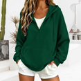 thumbnail image 5 of HOSIA Quarter Zip Hoodie for Women Cute Fashion Outfits Loose Casual Trendy Hooded Sweatshirts Loose Tunic Sweatshirt Relaxed Fit Oversized Plain Fashion Track Jacket with Pockets Blackish Green S, 5 of 9