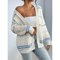 thumbnail image 4 of Women'S Open Front Colorful Striped Drop Shoulder Oversized Cardigan Sweater Sky Blue M, 4 of 9