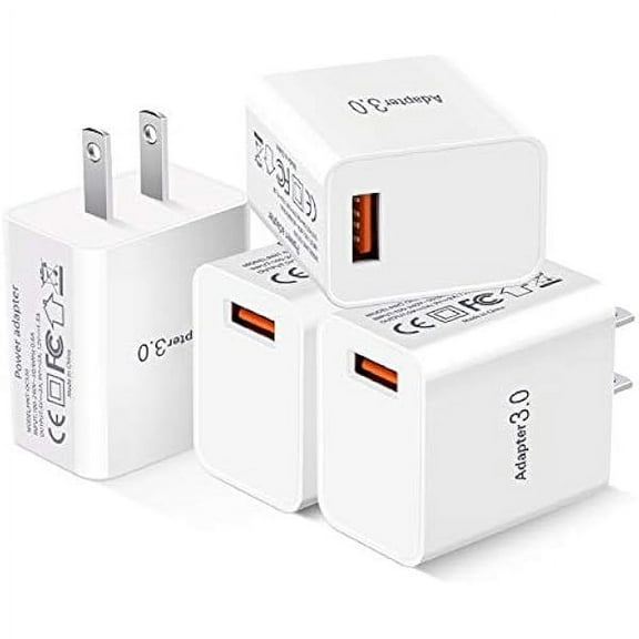 FU1999Fast Charge 3.0 Wall Charger, 18W USB Wall Plug 3A Fast Charging Block Power Adapter Compatible with Wireless Charger iPhone 16 15 14 Pro Max 13 12 11 XR Galaxy S23 S22 A03s, 4Pack White