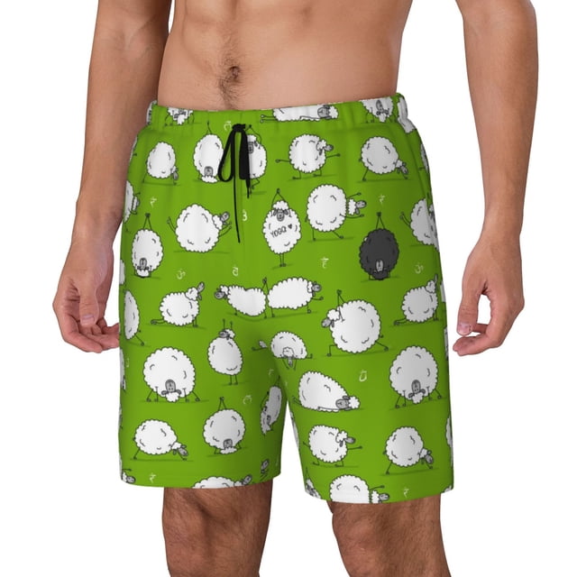 Balery Funny Sheep Doing Yoga Bañador para hombre, shorts de playa de secado rápido con entrepierna y forro de compresión-X-Large