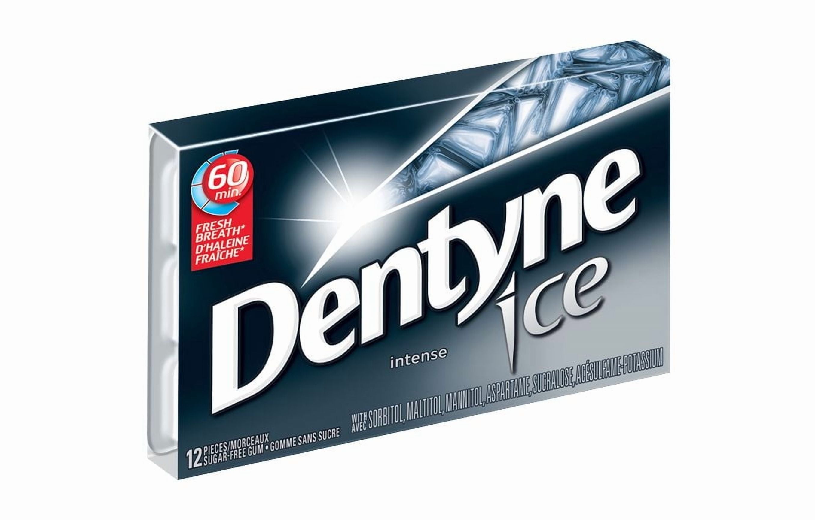 Dentyne Ice Saveurs assorties, gomme sans sucre, 4 paquets (12 morceaux par paquet)