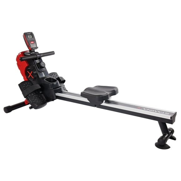 Stamina Products X Magnetic Compact Rowing Machine Rower w/App, Black/Red