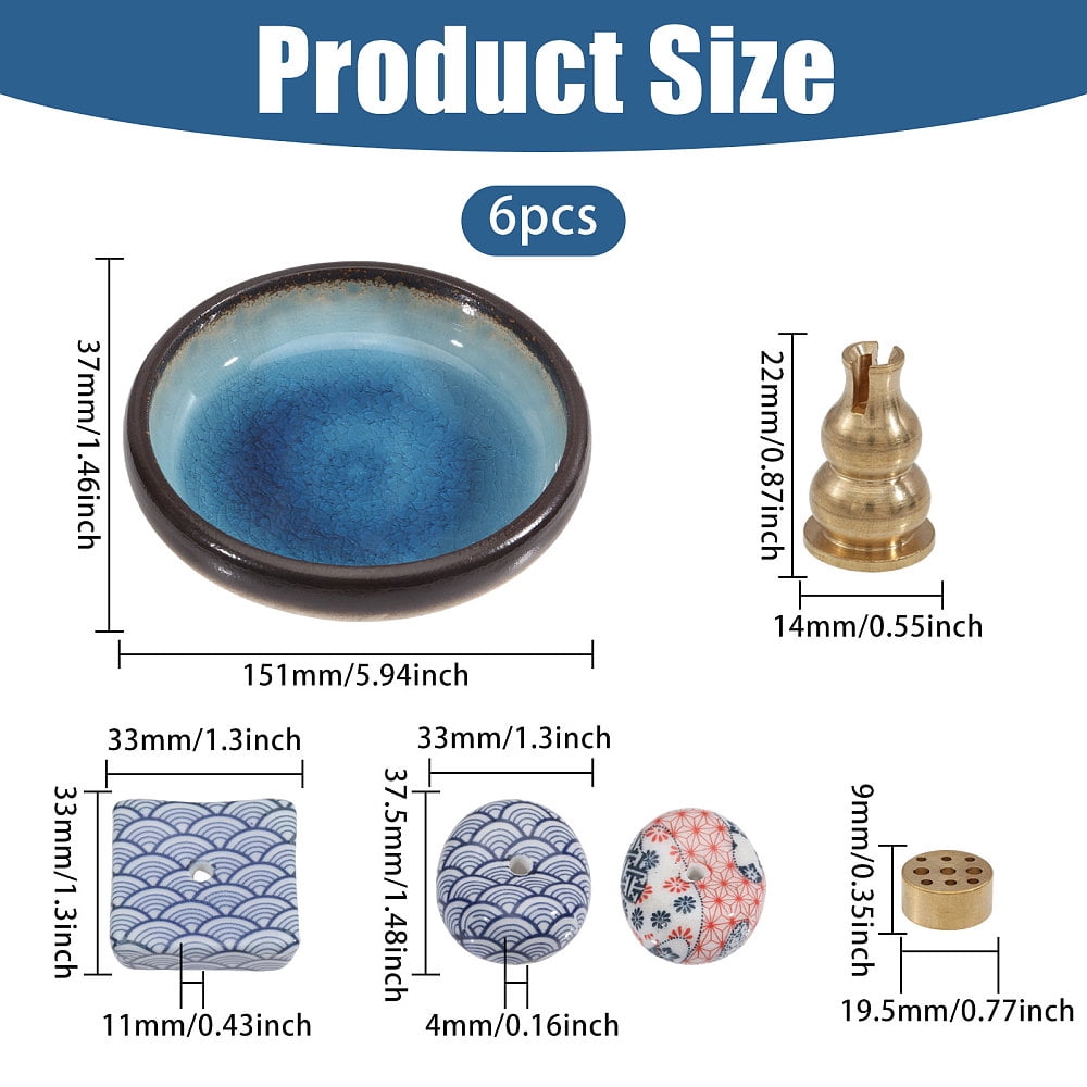 Japanese Style Oval Porcelain Incense Burners Holder with Brass Incense Burner Holder Mixed Color 22 -151x14 -38x4 -37mm