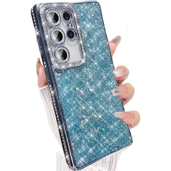 for Samsung Galaxy S25 Ultra Glitter Case, Shockproof Cute Bling Sparkle Cover Sequin Diamond Shiny Camera Protector Girls Women Soft Electroplated Protective Phone Case for S25 Ultra, Blue