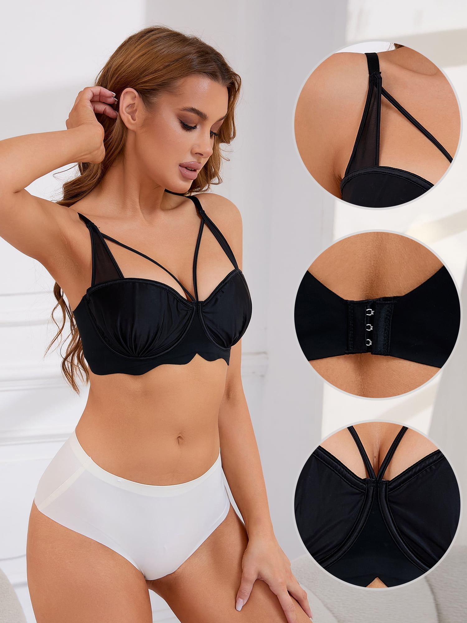 Unique Bargains Women's Front Cross Soft Underwire Bras Training Minimizers B 36 Black