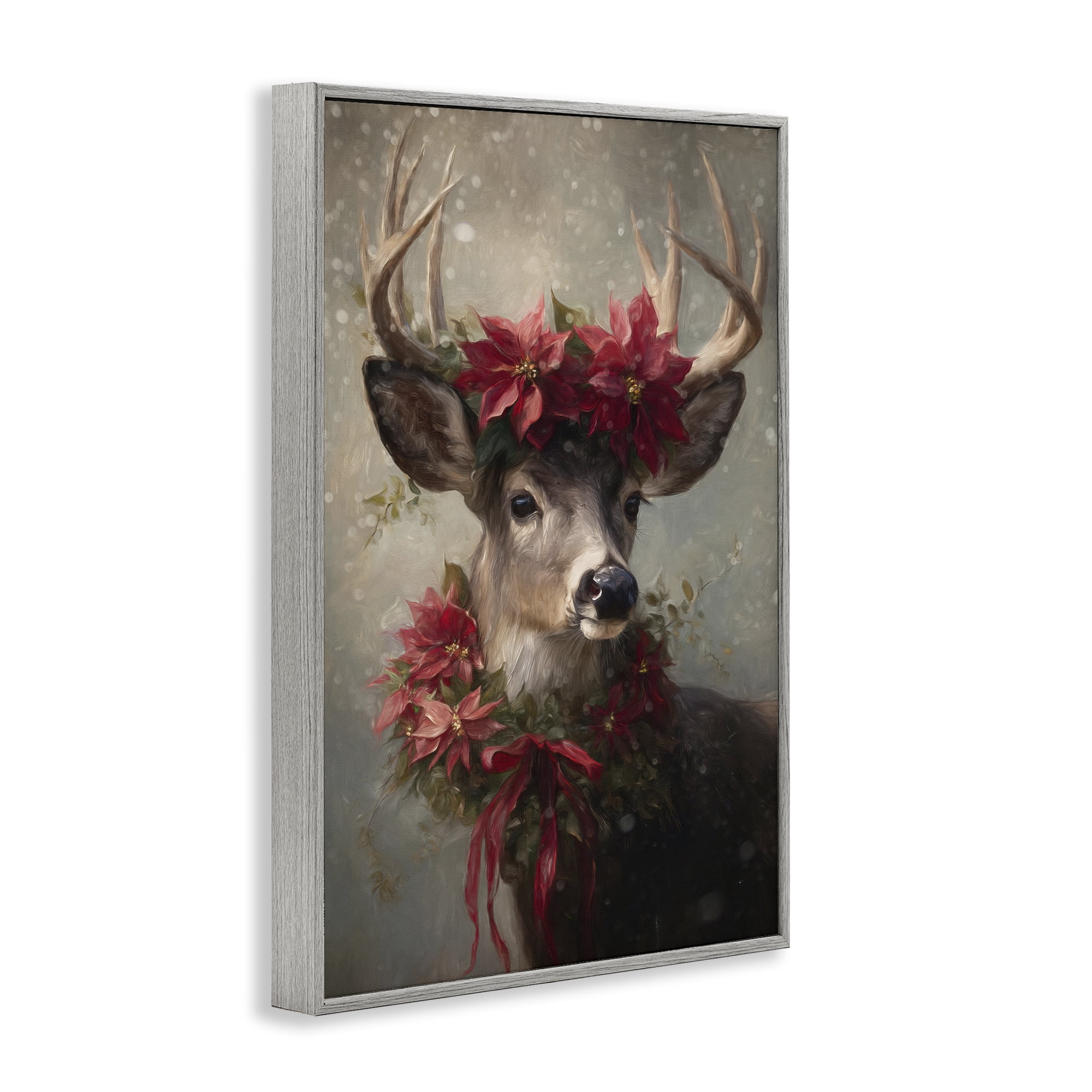 Stupell Industries Poinsettia Christmas Deer Gray Framed Giclee Art, design by Tina LeCour