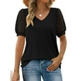 thumbnail image 2 of Womens Summer Tops V Neck T Shirts Swiss Dot Puff Sleeve Tops Loose Casual Tshirts, 2 of 5