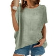 thumbnail image 3 of Womens Summer Clothes,Blouses for Women Fashion,Fashion Women Summer Solid Round-Neck Short Sleeve Side Slit Casual T-Shirt Blouse,Short Sleeve Blouses for Women, 3 of 8