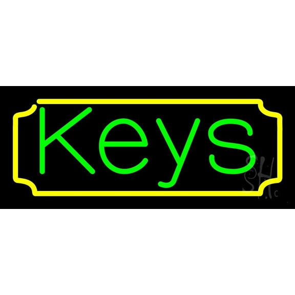 Keys 1 LED Neon Sign 6" Tall x 15" Wide - inches Black Square Cut Acrylic Backing, with Dimmer - Premium built indoor Sign for Storefront, Store interior, Exhibition, Decor.