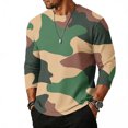thumbnail image 2 of Men's Camouflage Print Raglan Sleeve Three-Quarter Sleeve Top, Round Neck Casual Shirt for Military and Outdoor Style,Brown,L, 2 of 4