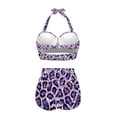 thumbnail image 4 of Renewold Comfortable Bathing Suit for Women Tummy Control Bikini Sets, 2 Pack Breathable Swimsuits with Bottom Purple Leopard Print Halter Neck Beach Pool Vacation Swimwear Size S, 4 of 6