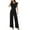 Black, variant on Women's High Waist Ruffled Wide Leg Jumpsuit Crew Neck, Stylish, Suitable for Spring/Summer, Polyester