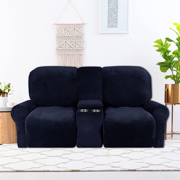 SHANNA Loveseat Recliner Cover with Console, 8Piece Velvet Stretch