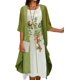 thumbnail image 3 of Vestido midi floral fluido con chaqueta, conjunto de 2 piezas, manga 3/4, vestido de gasa para invitados de boda, cóctel de verano Plus, 3 of 5