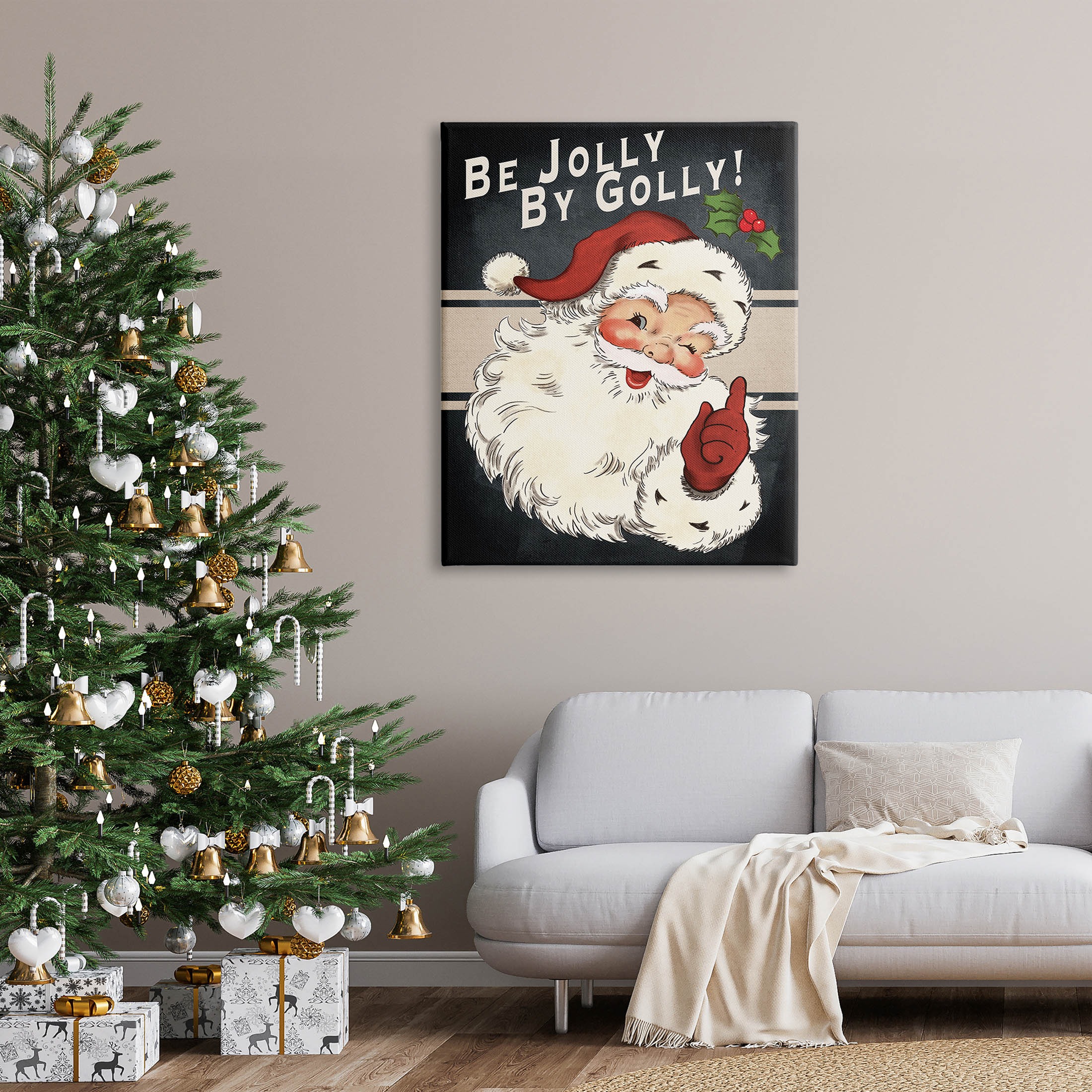Be Jolly By Golly Vintage Christmas Santa Holiday Graphic Art Gallery Wrapped Canvas Print Wall Art