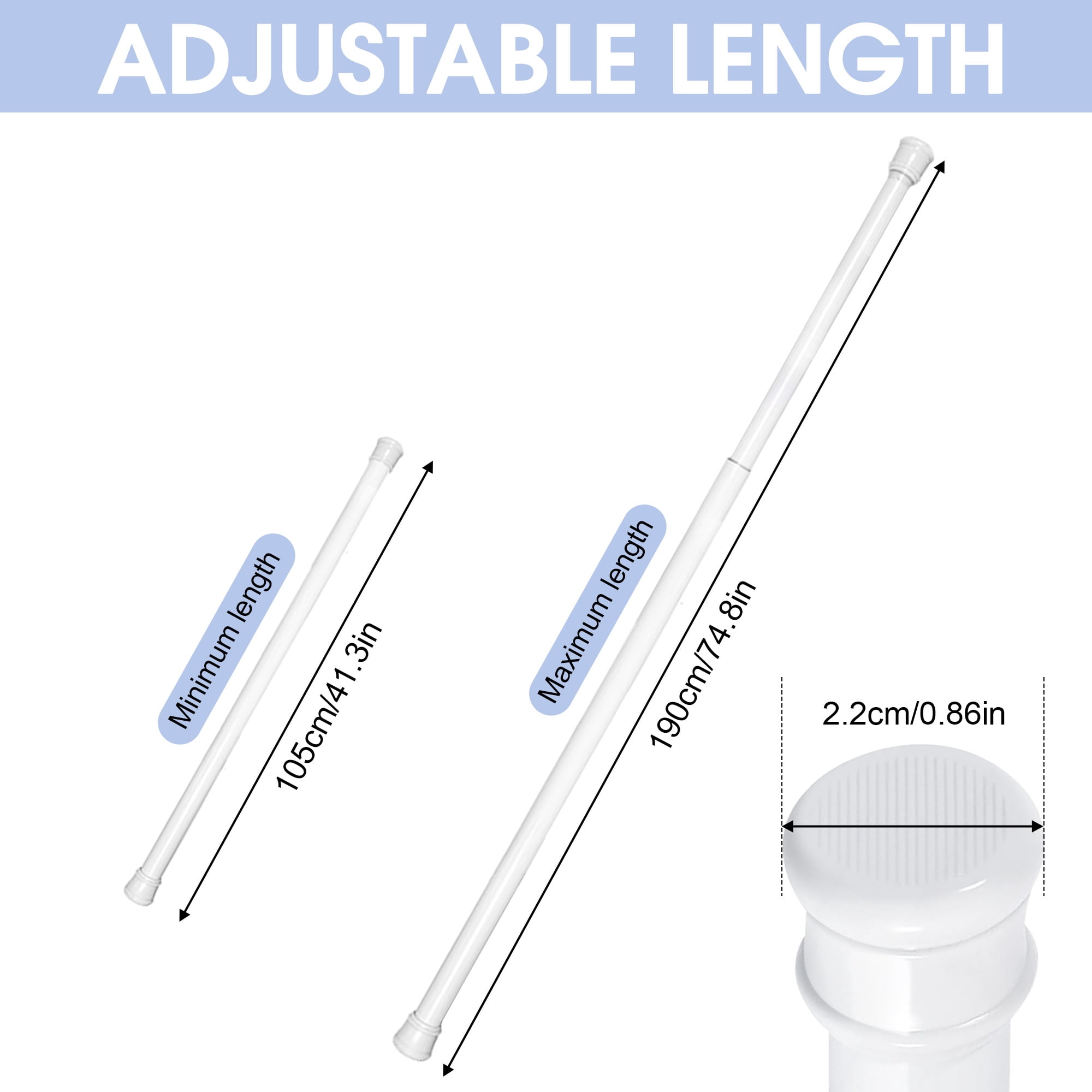 Curtain Rod, Shower Curtain Rod, 41.3-74.8" Adjustable Curtain Rods for Windows No Drilling, Adjustable Curtain Rods for Windows, Suit for Window, Kitchen, Closet, Doorway