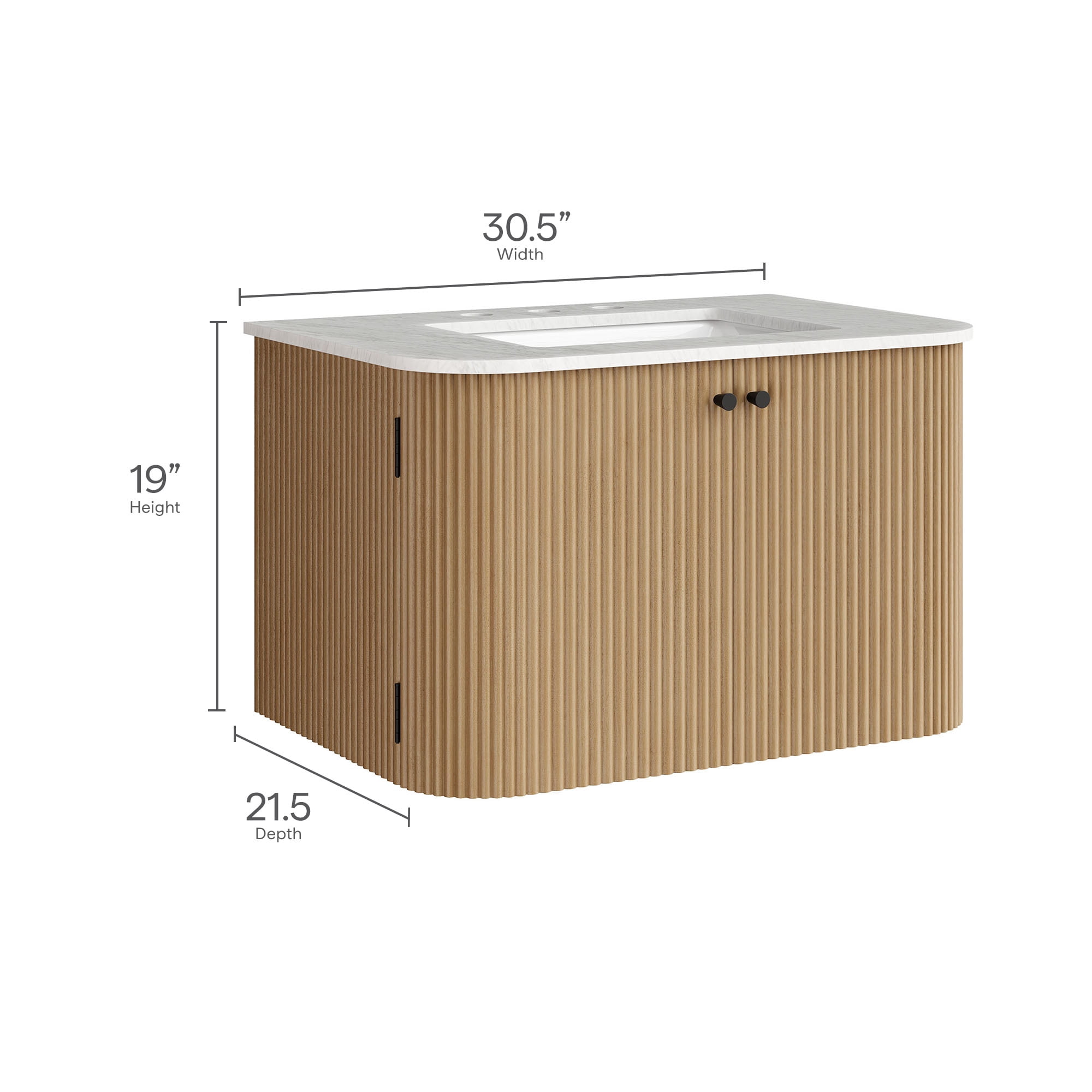Zia 30" Wall-Mount Bathroom Vanity with Marble Sink in Natural