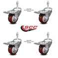 thumbnail image 2 of 3 Inch Maroon Polyurethane Swivel 10mm Stem Caster Set with Total Lock Brake, 2 of 2