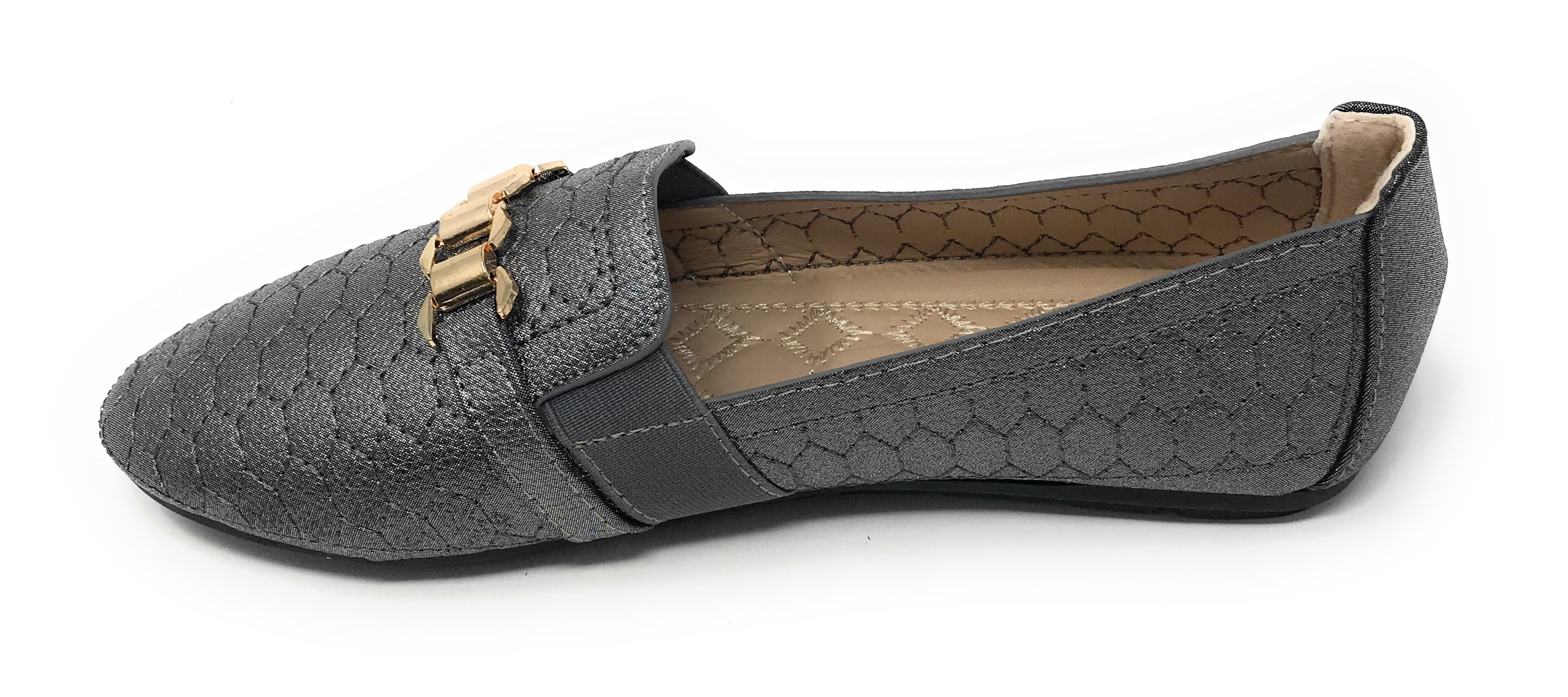 Victoria K Women's Sparkling Quilted Finish With Gold Chain Ballerina Flats