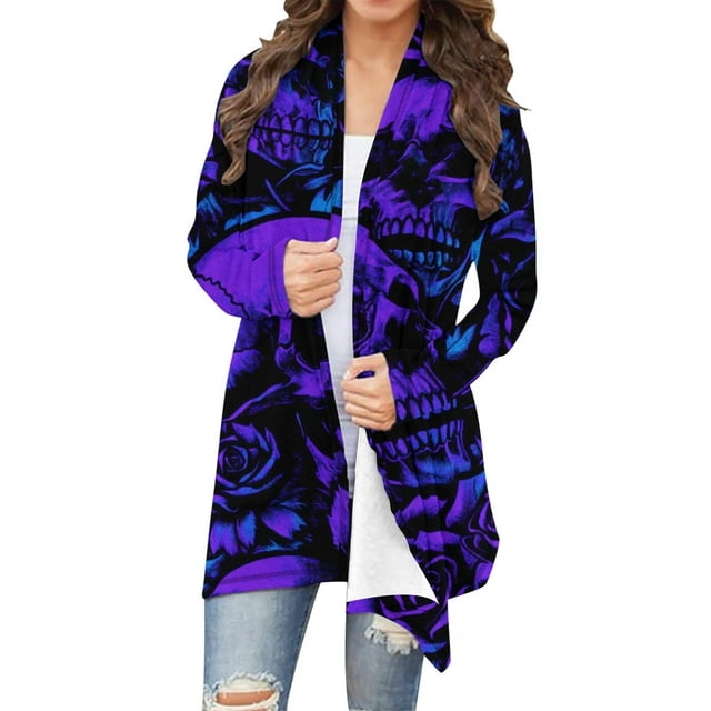 Cardigans Gothiques pour Femmes Imprimé Citrouille Manches Longues Couvre-Lit Cardigan Ample Vêtements de Fête