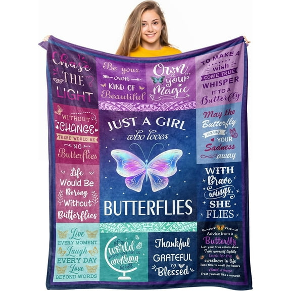 DAJU Butterfly Gifts for Women Teen Girls Butterfly Decor Butterflies Gifts for Women Unique Best Gifts for Butterfly Lovers Butterfly Memorial Gifts Throw Blanket(50*60inch)