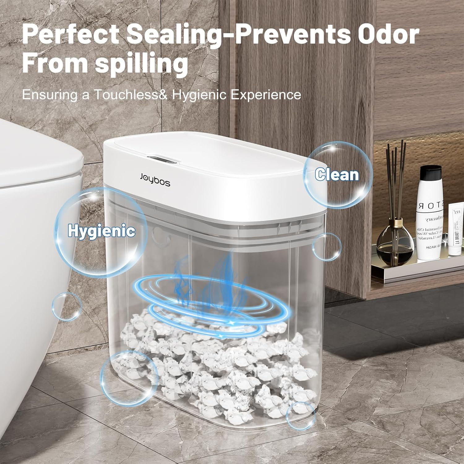 Joybos 3.5 Gal Touchless Motion Sensor Trash Can, Waterproof Slim Plastic Garbage Bin with Lid for Bathroom Bedroom Kitchen Office