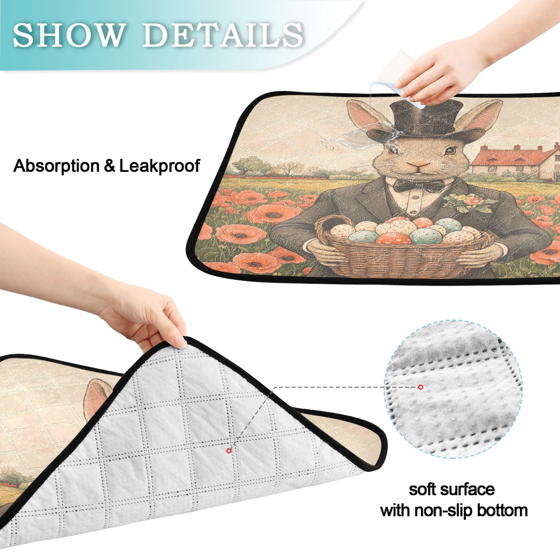 Qxltty Mister Easter Bunny Cat litter Pads Pet Set of 3 Diaper Mats Center Anti-leakage Layer Absorbent Soft and Comfortable