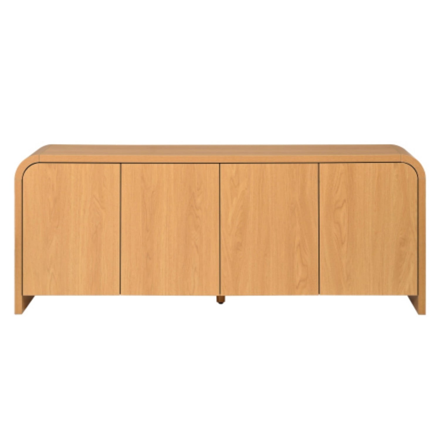 Farmhouse Curved Edge TV Stand for 70 Inch TV, Mid Century Modern Wood Grain Media Console with Adjustable Shelves, Cabinets & Cable Management for Living Room, Natural