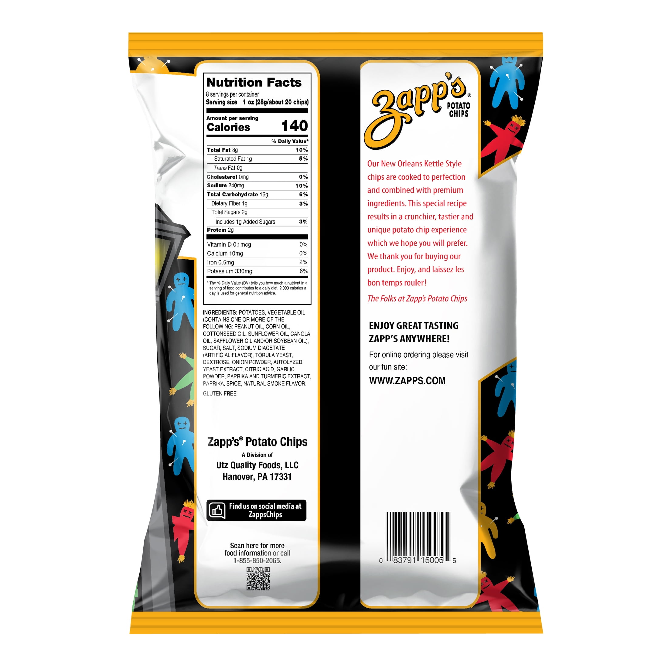 Zapp's Voodoo New Orleans Kettle Style Potato Chips, Gluten-Free, 8 oz Bag